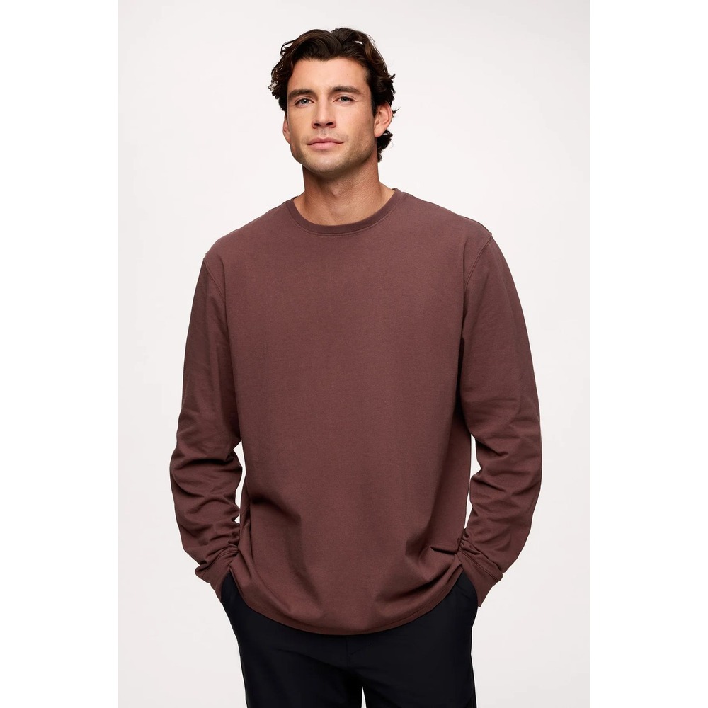 Nuuds Long Sleeve Everyday Tee Mens Large Mocha Cotton Garment Dyed Basic